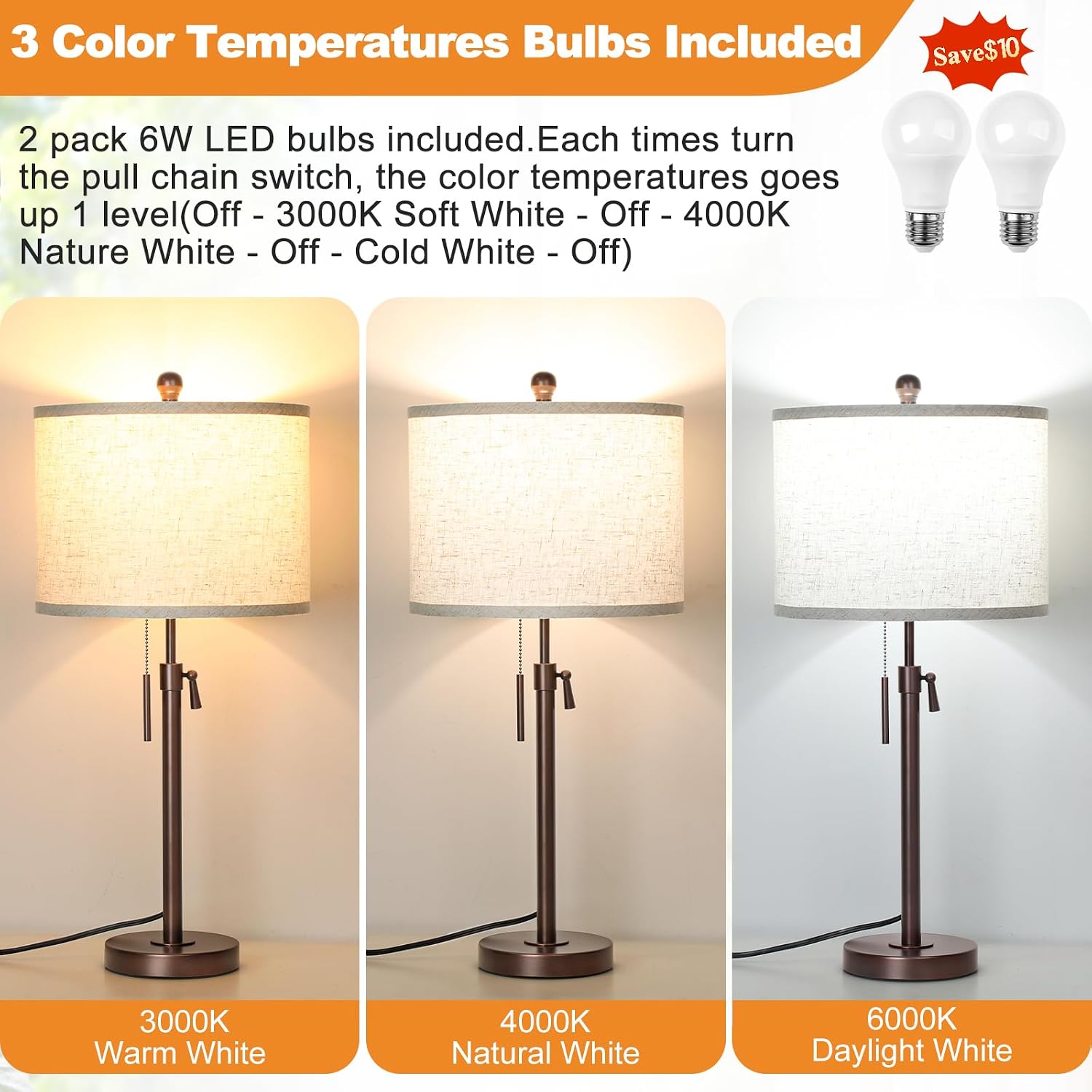 Adjustable Dimmable Farmhouse Table Lamps Set