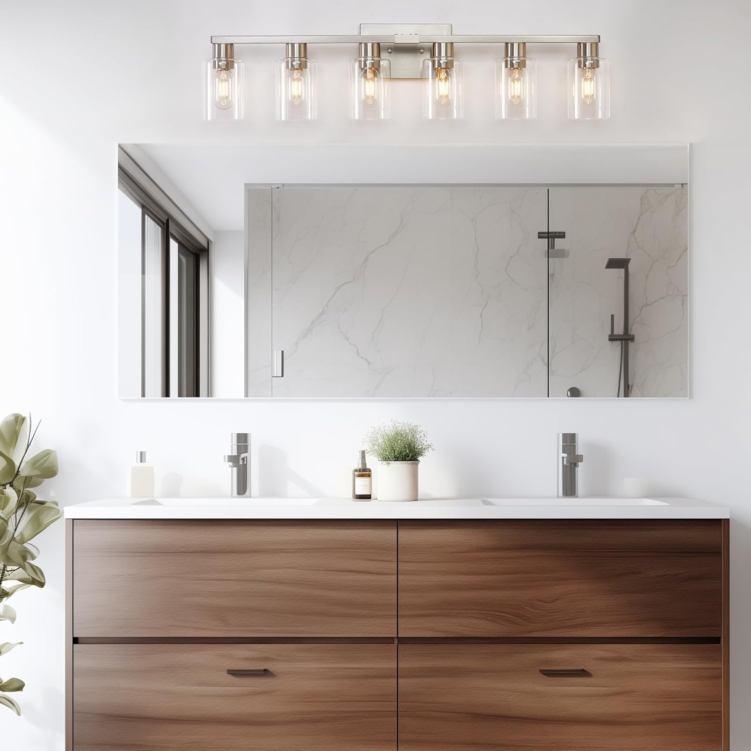Brushed Nickel Clear Glass 6-Light Vanity Wall Sconce