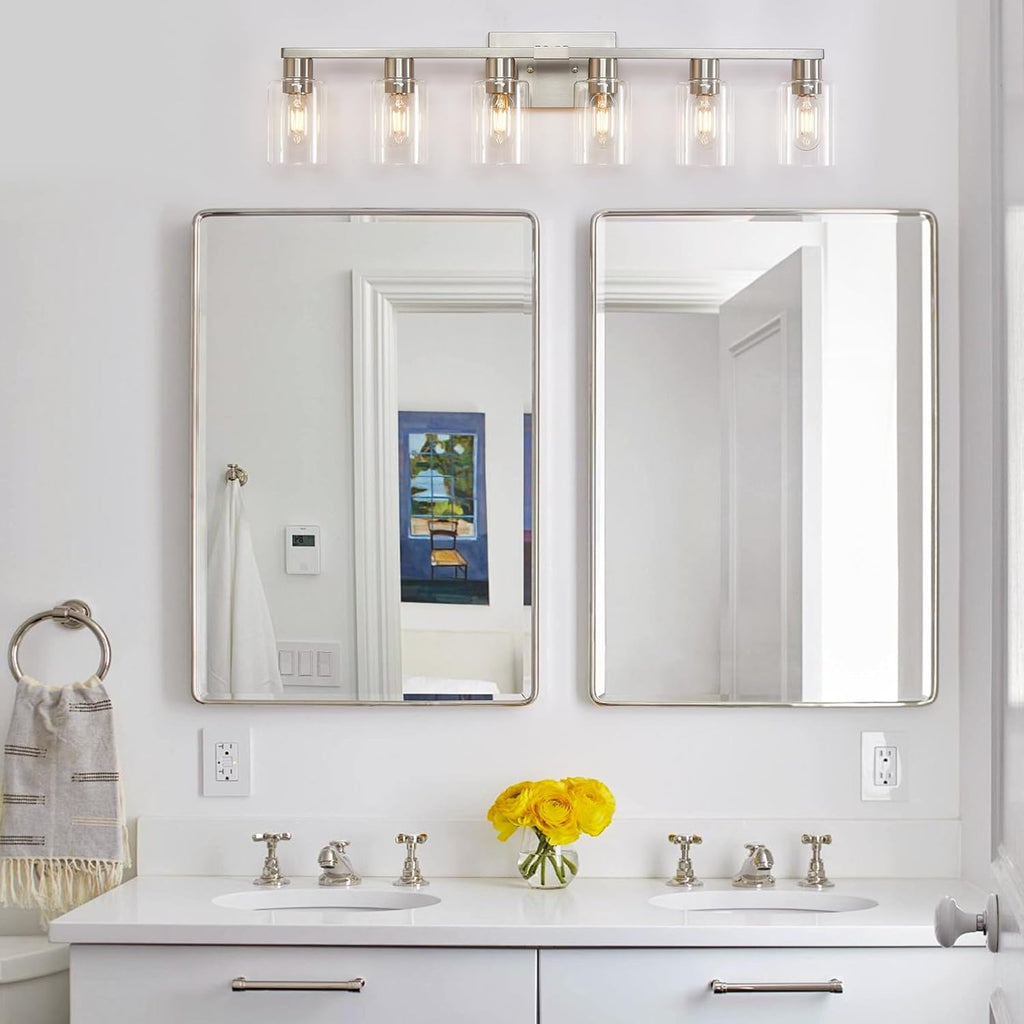 Brushed Nickel Clear Glass 6-Light Vanity Wall Sconce