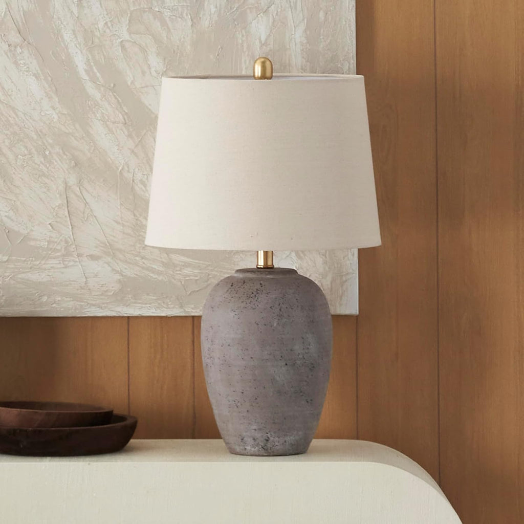 Grey Brown Ceramic Beige Linen Shade Table Lamp