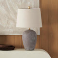 Grey Brown Ceramic Beige Linen Shade Table Lamp