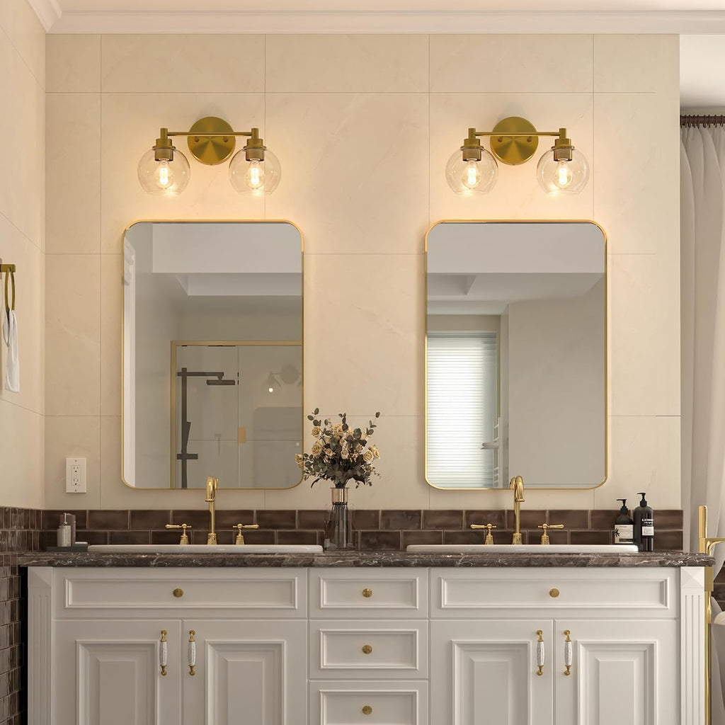 Gold Globe Glass 2-Light Bathroom Vanity Light