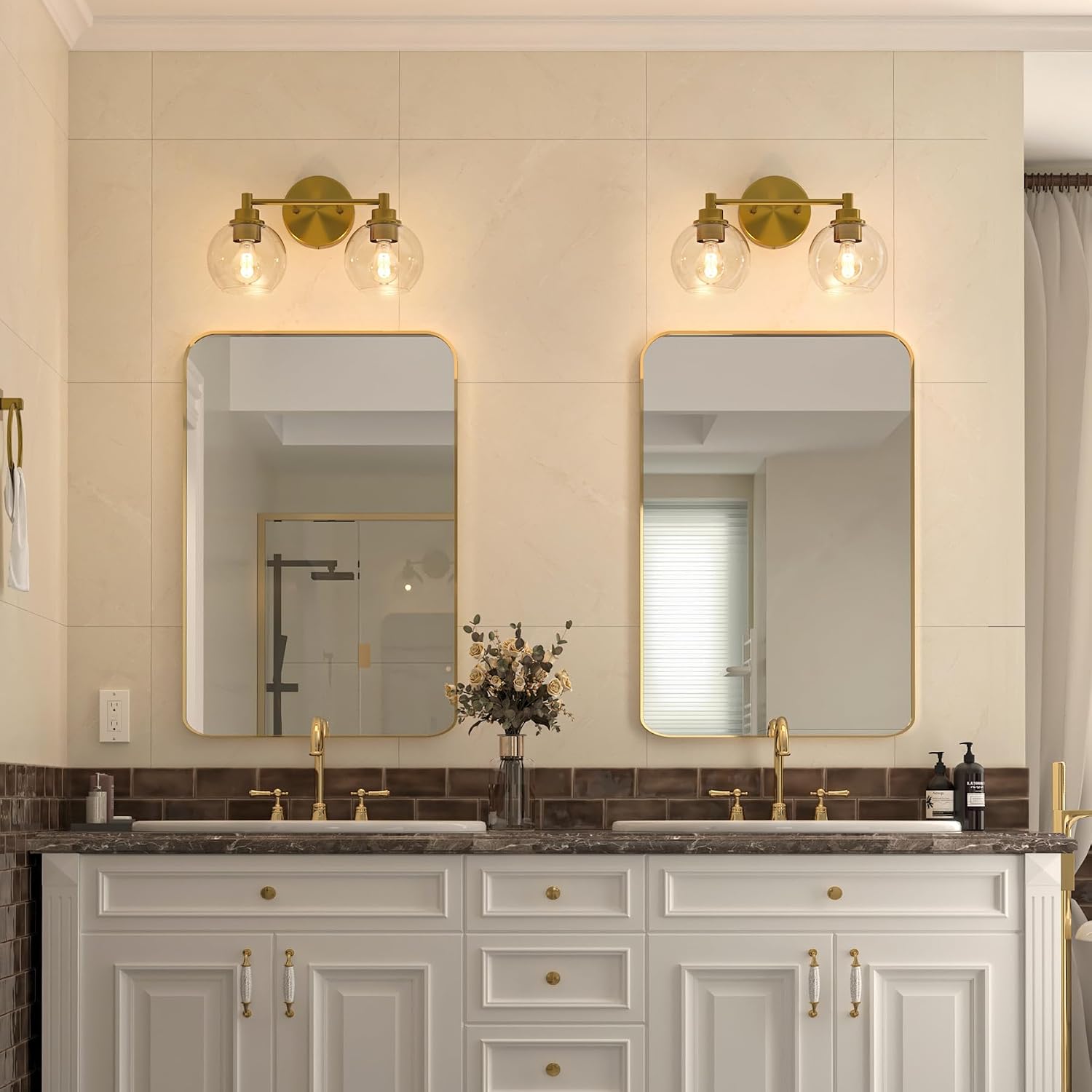 Gold Globe Glass 2-Light Bathroom Vanity Light