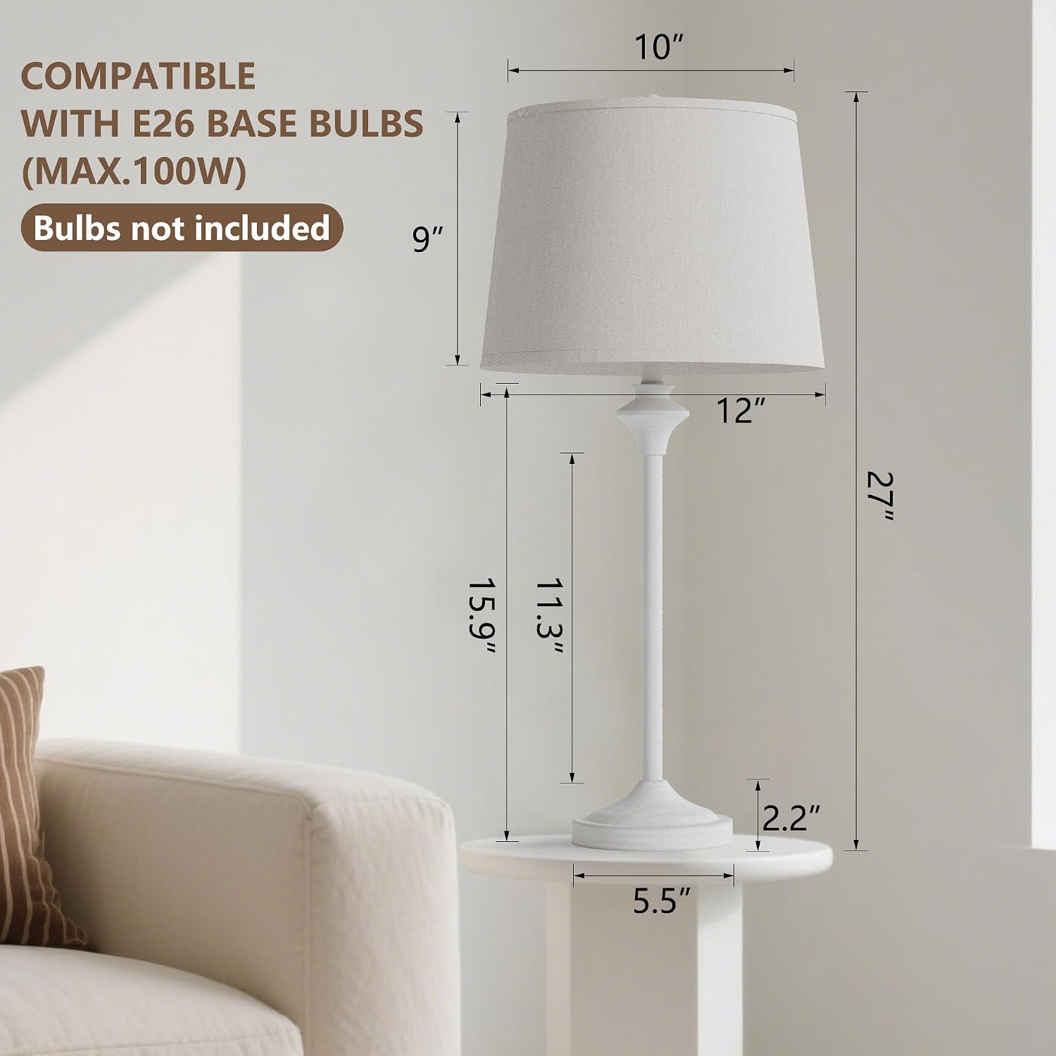 Antique White Metal Oatmeal Shade Table Lamps Set