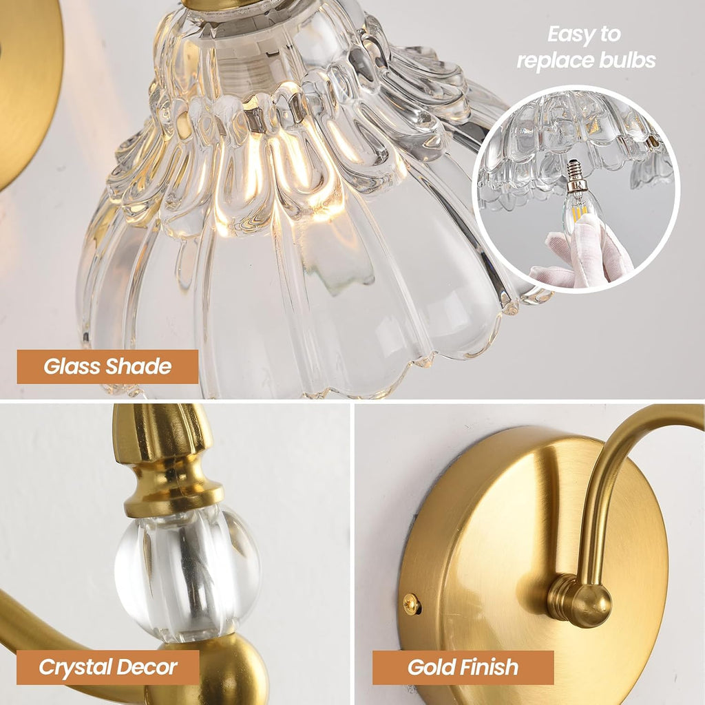 Matte Brass Vintage Hardwired Wall Sconces Set