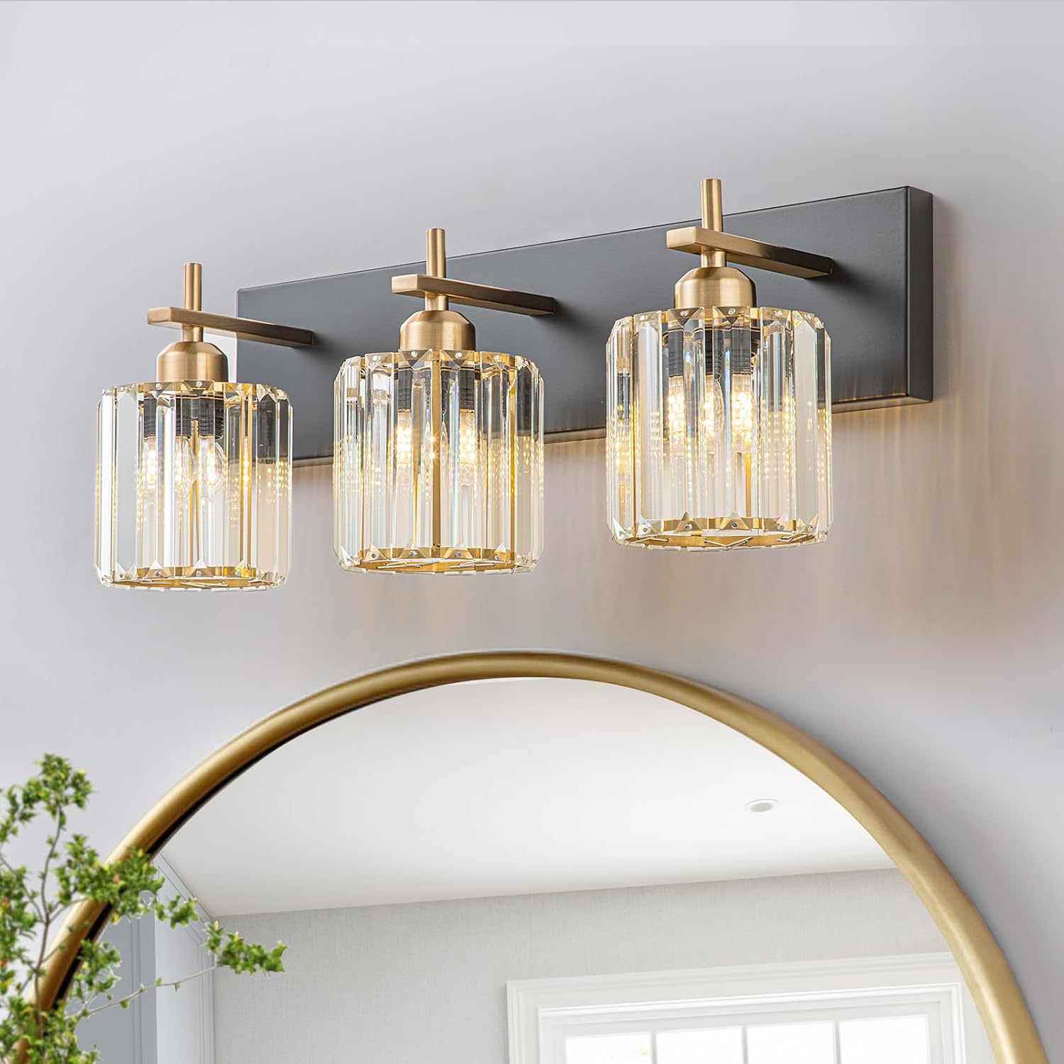Black Gold Crystal 3-Light Bathroom Vanity Light