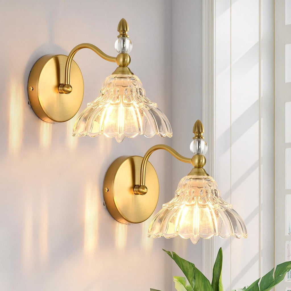 Matte Brass Vintage Hardwired Wall Sconces Set
