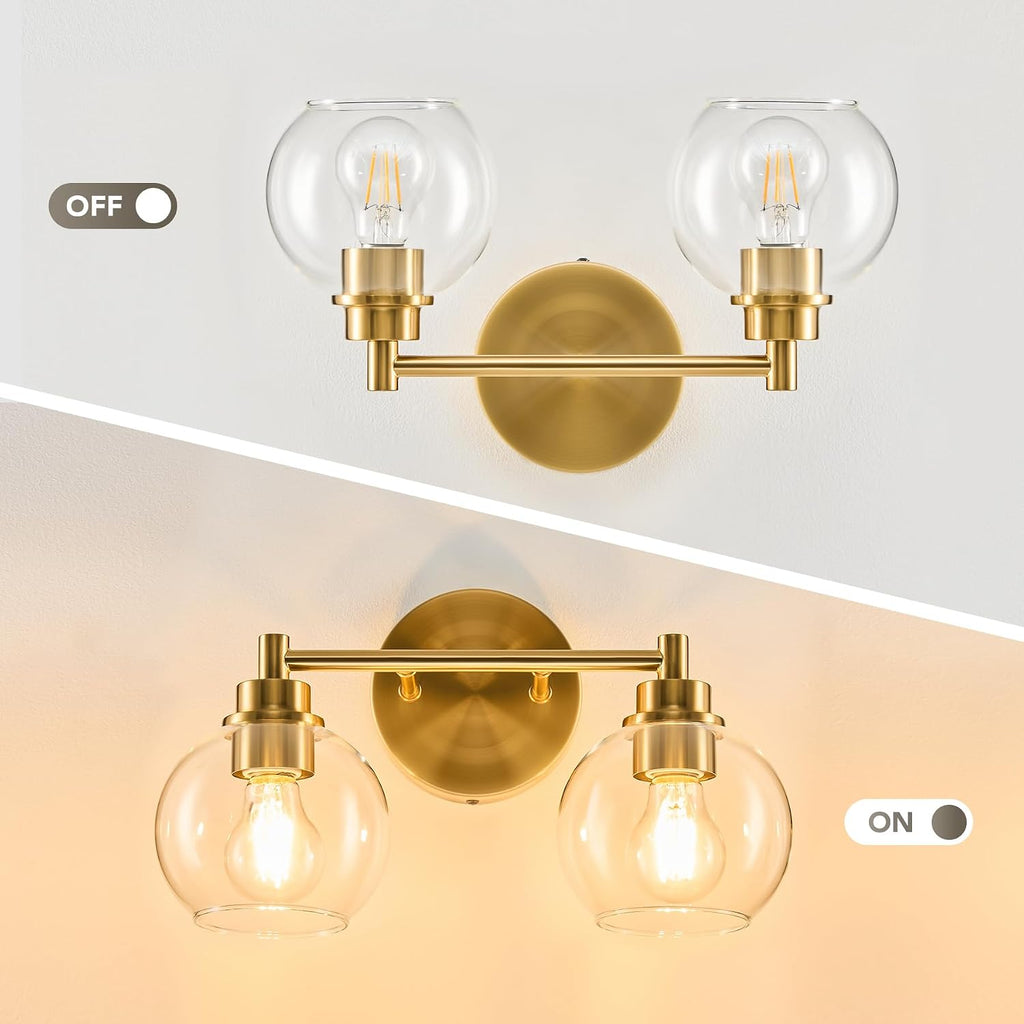 Gold Globe Glass 2-Light Bathroom Vanity Light