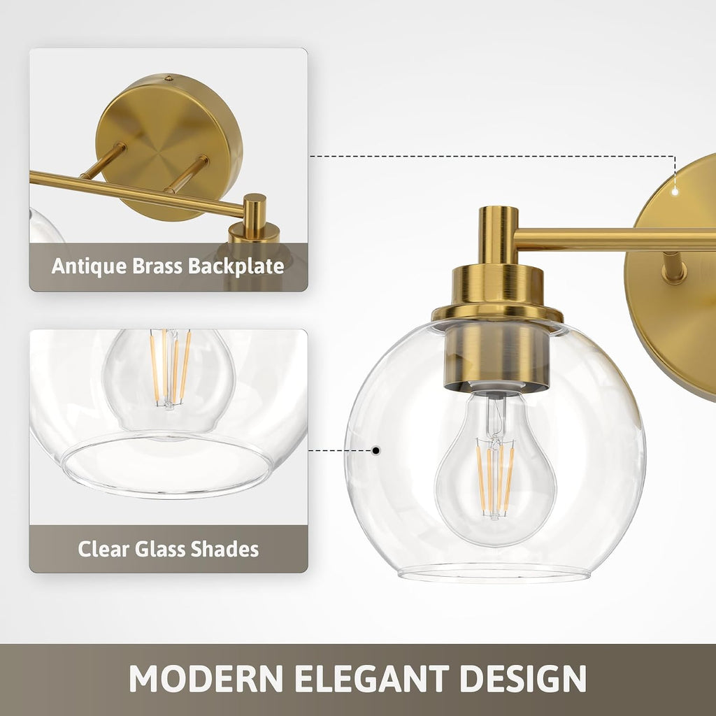 Gold Globe Glass 2-Light Bathroom Vanity Light