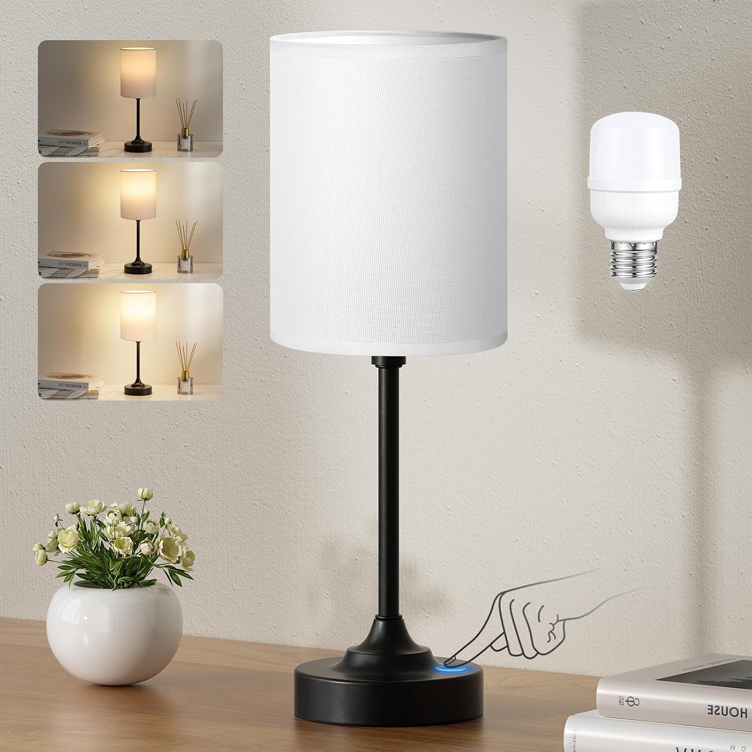 Linen Shade Touch 3-Way Dimmable Table Lamp