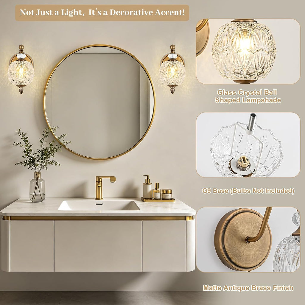 Matte Brass Globe Glass Mid Century Wall Sconce