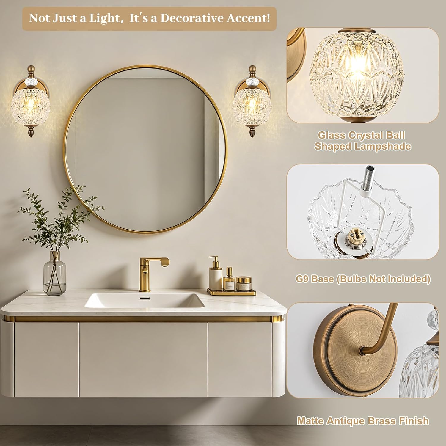 Matte Brass Globe Glass Mid Century Wall Sconce