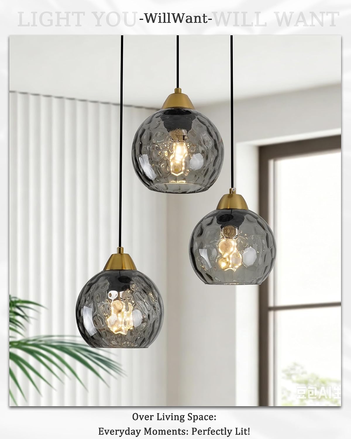 Smoke Glass 3-Light Adjustable Globe Chandelier