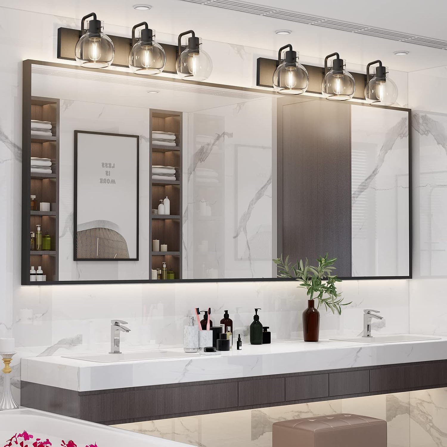 Tipace Black Globe Glass 3-Light Bathroom Vanity Light