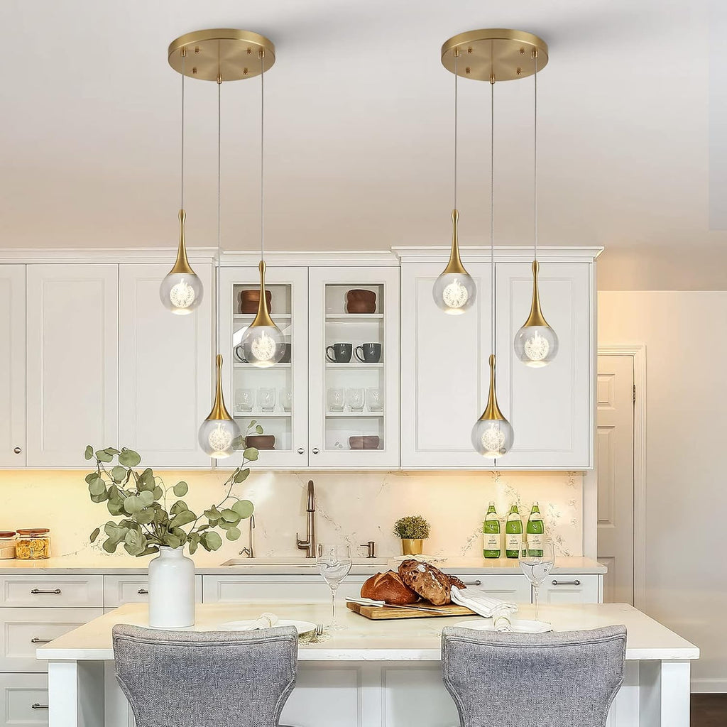 Gold Teardrop Crystal 3-Light Dimmable Pendant Light