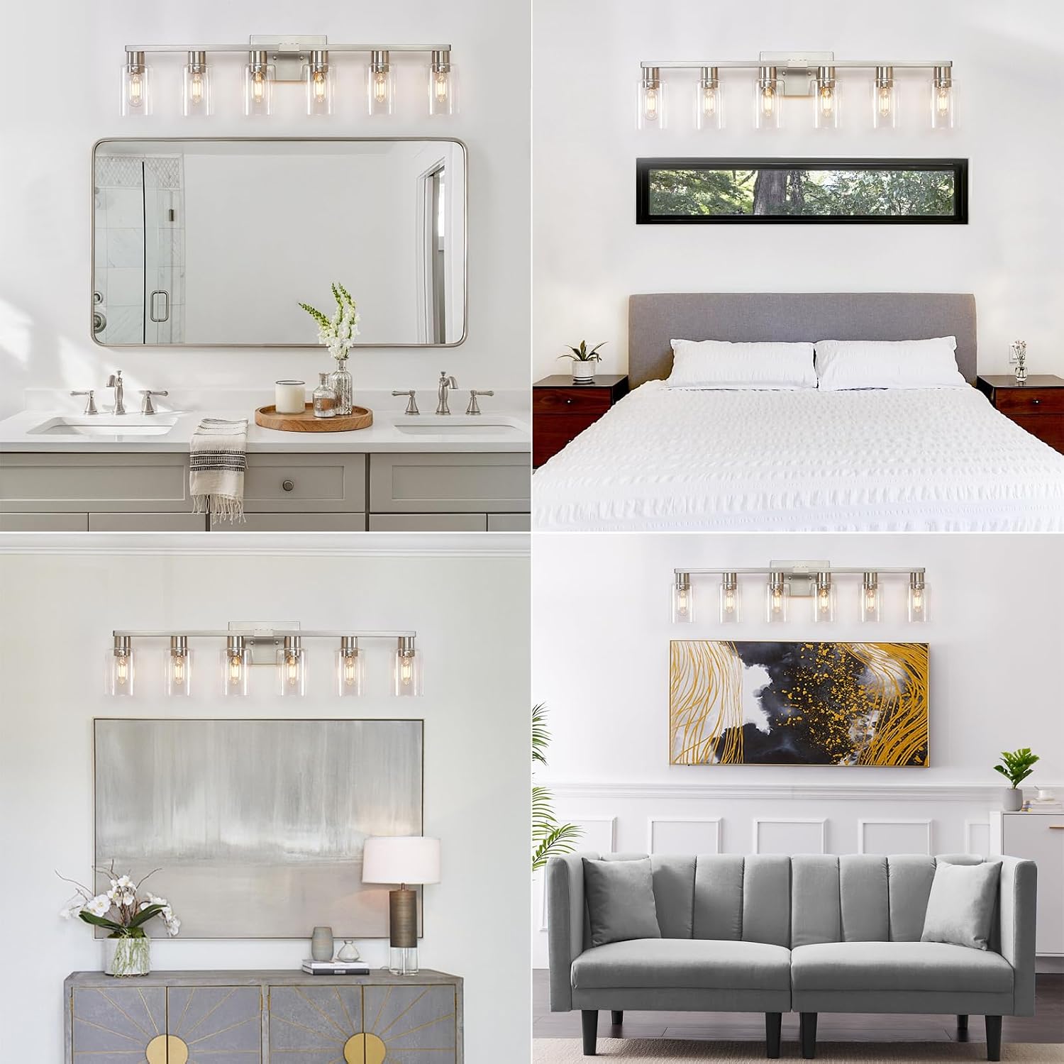 Brushed Nickel Clear Glass 6-Light Vanity Wall Sconce