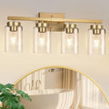 Brushed Gold Clear Glass 4-Light Bathroom Vanity Light