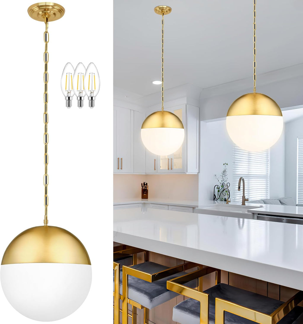 Gold Frosted Globe Adjustable Kitchen Pendant Light