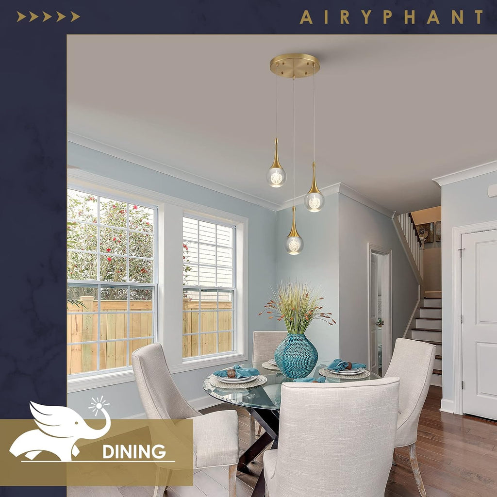 Gold Teardrop Crystal 3-Light Dimmable Pendant Light