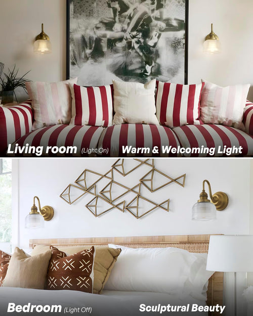 Antique Brass Clear Checkered Glass Wall Sconce