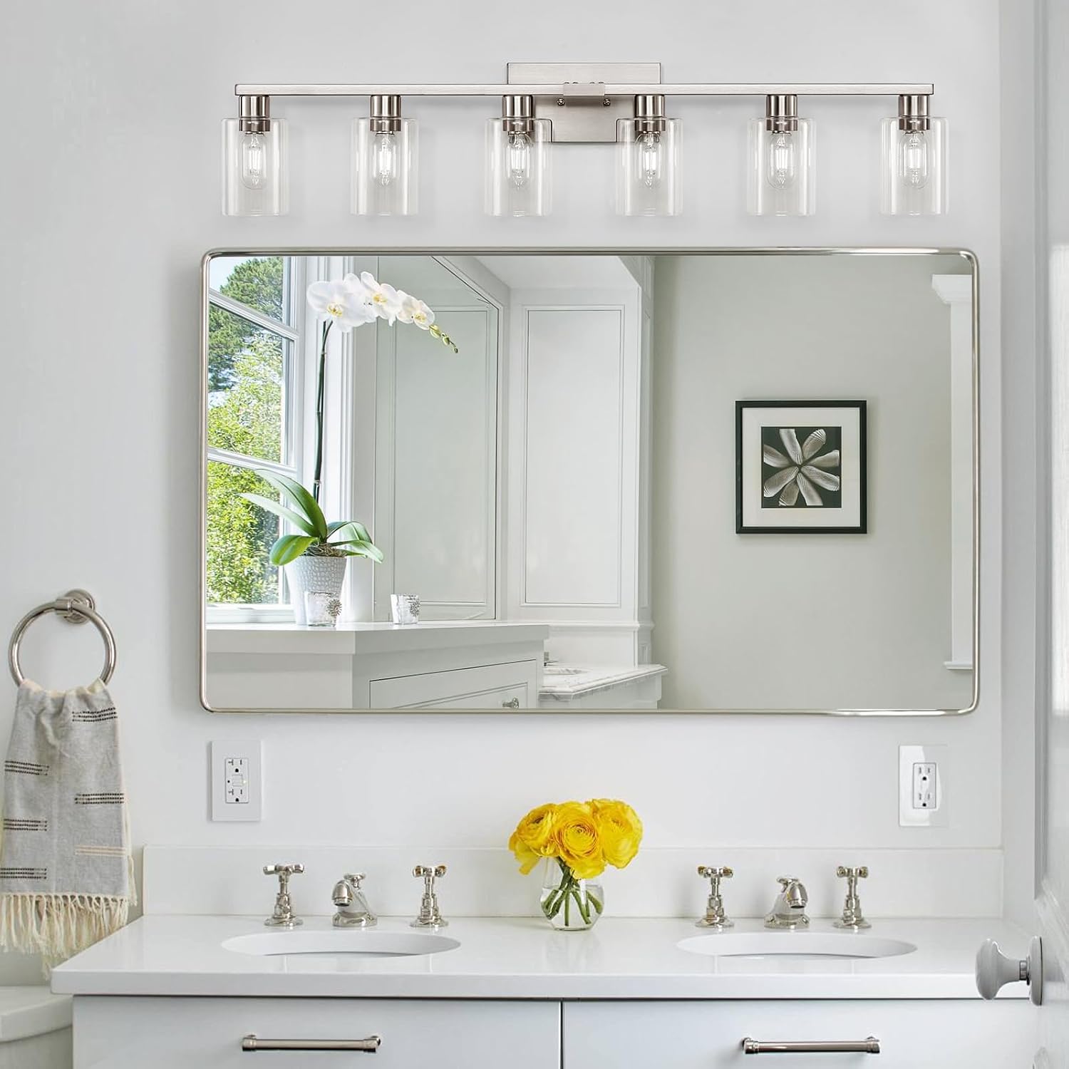 Brushed Nickel Clear Glass 6-Light Bathroom Vanity Light
