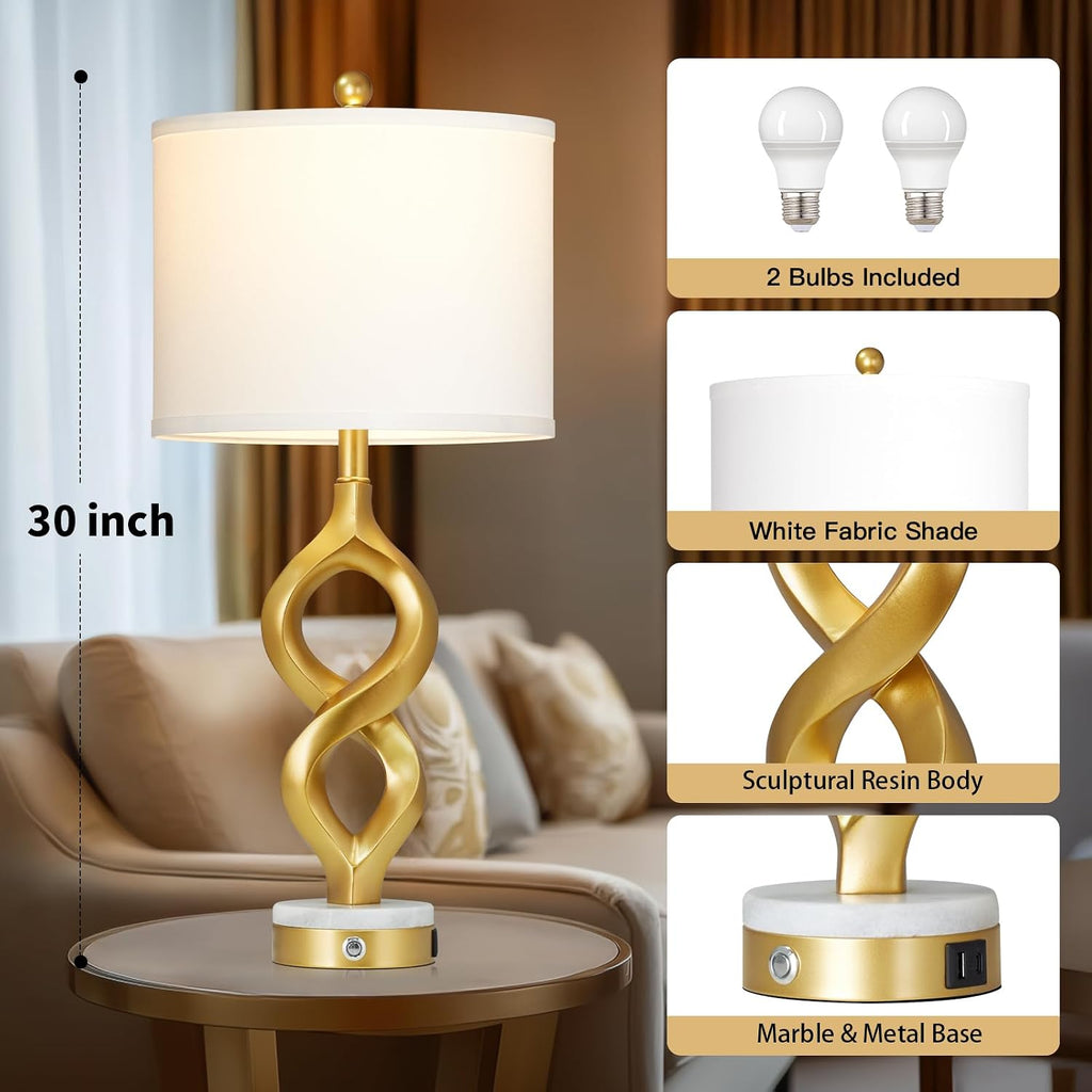 White Gold Touch Dimmable USB Resin Table Lamps Set