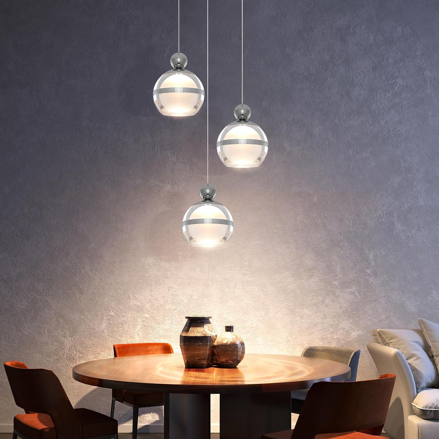 Chrome Acrylic Globe 3-Light Dimmable Pendant