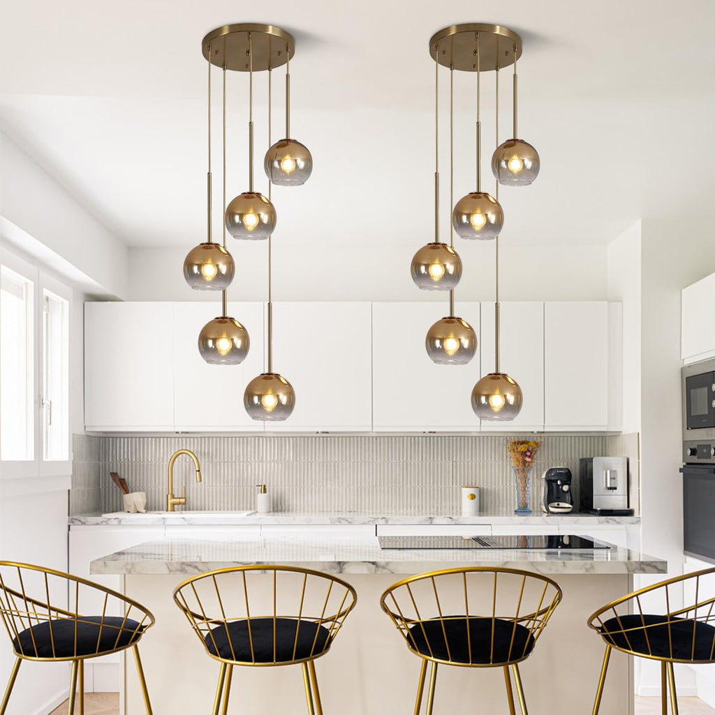 Gold Small Globe 5-Light Cluster Pendant Light
