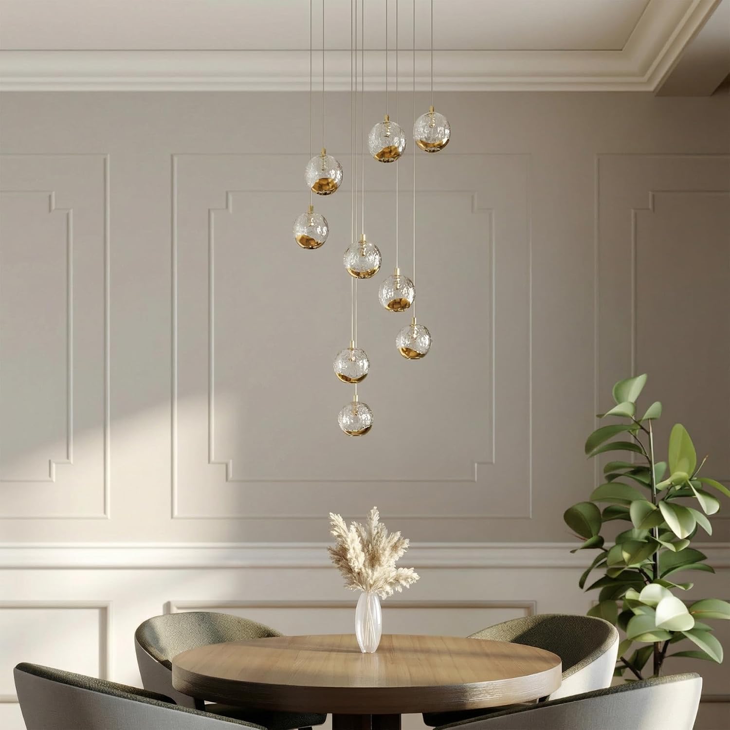Gold Glass Globe 9-Light LED Cluster Chandelier