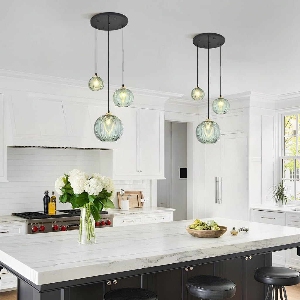 Green Striped Glass 3-Light Cluster Pendant Light