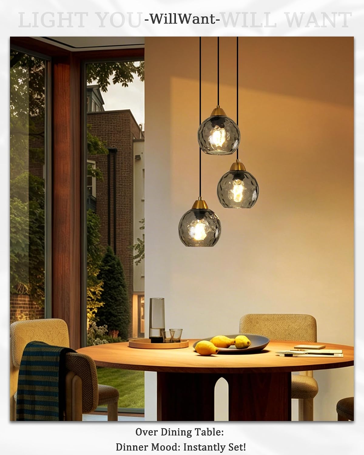 Smoke Glass 3-Light Adjustable Globe Chandelier