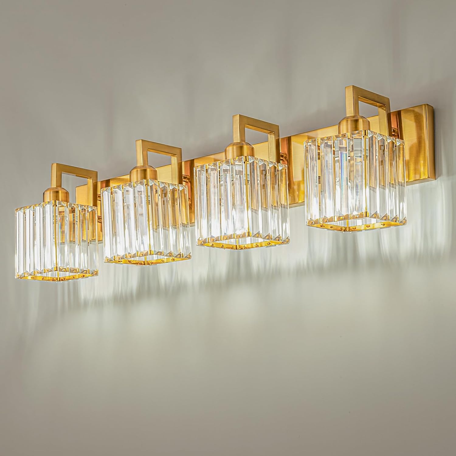 Gold Brushed Brass Crystal 4-Light Vanity Light