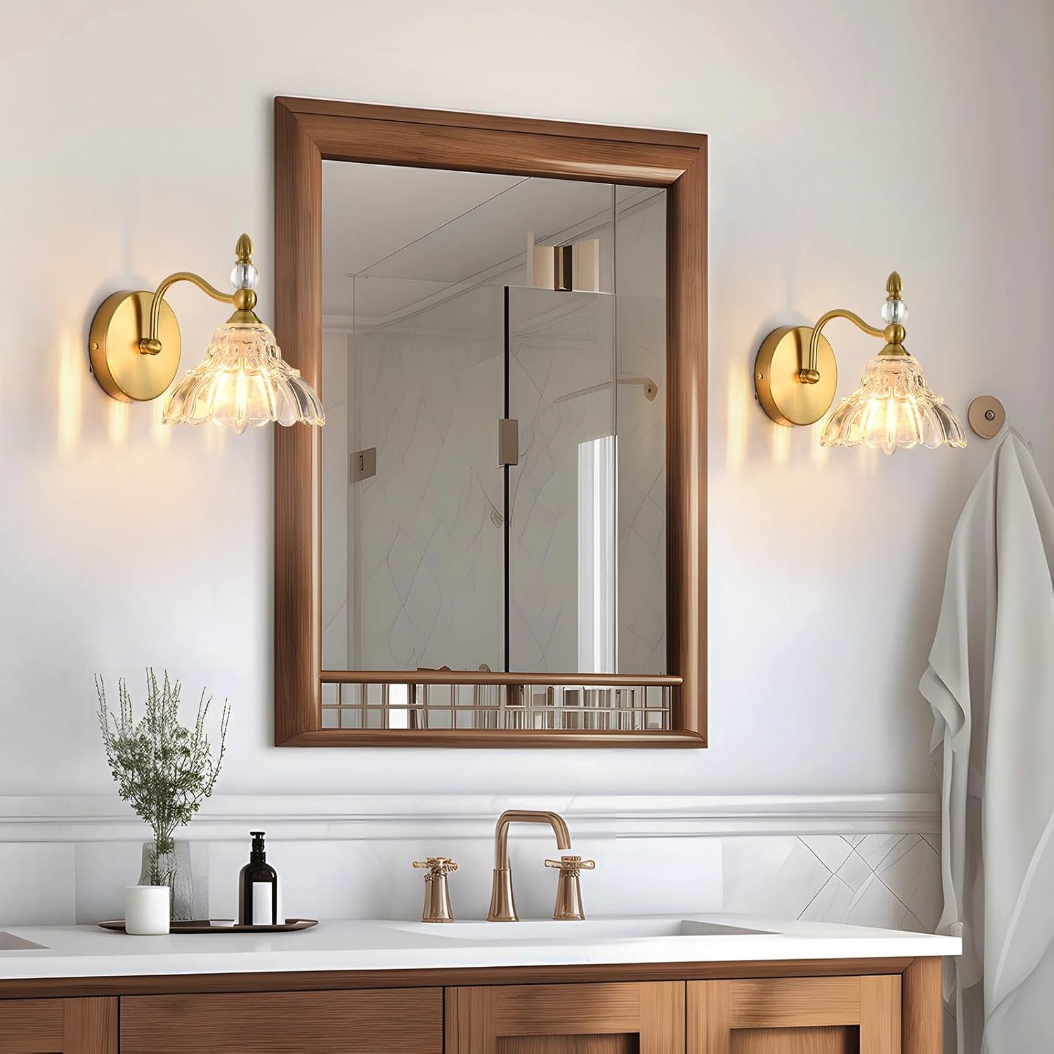 Matte Brass Vintage Hardwired Wall Sconces Set