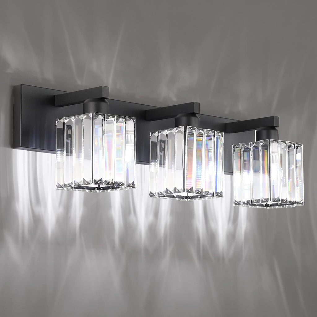 Black Crystal 3-Light Modern Bathroom Vanity Light