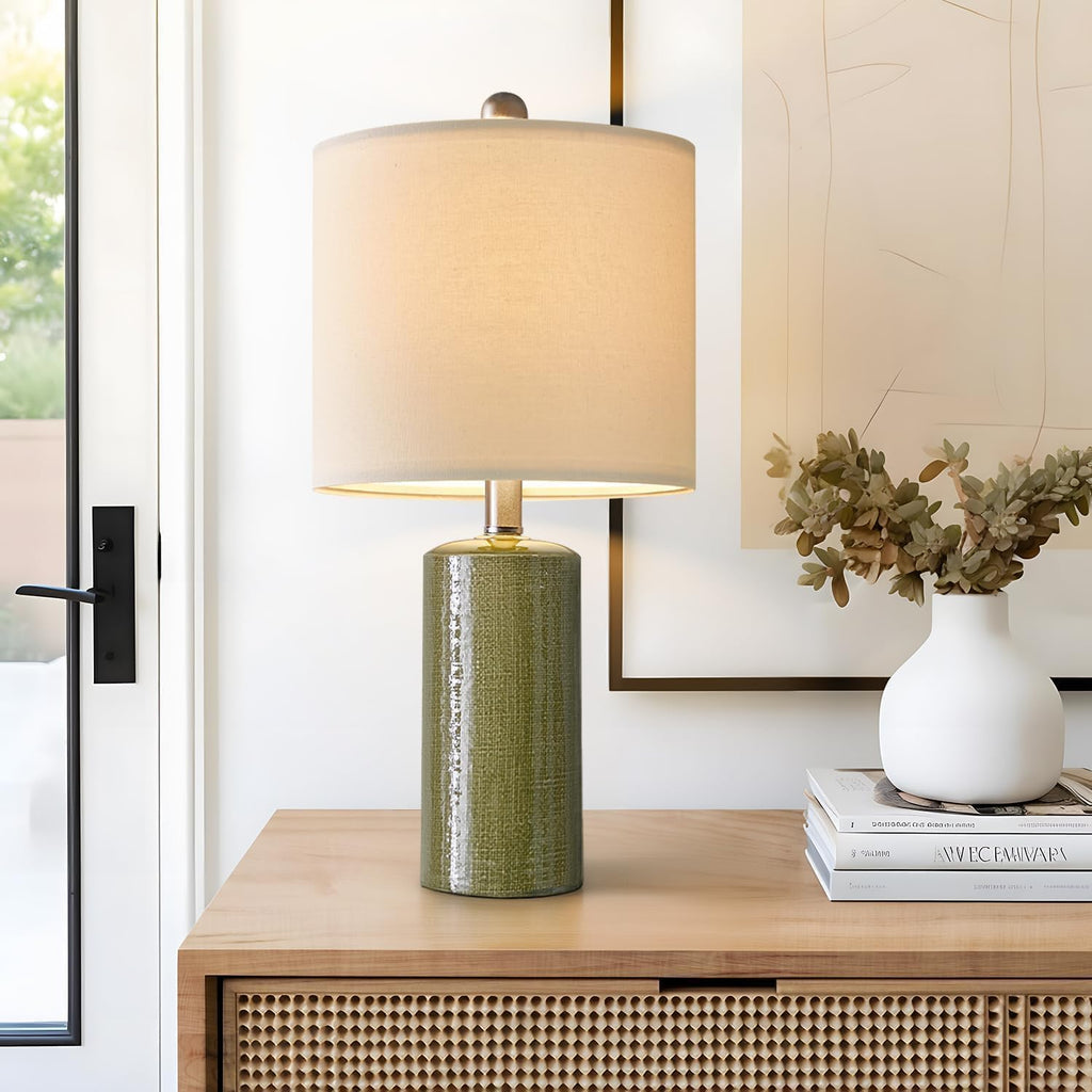 Green Ceramic Farmhouse Small Table Lamp