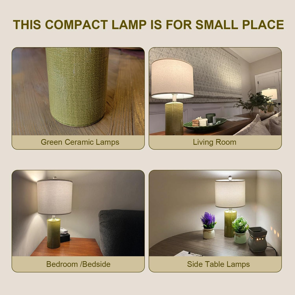 Green Ceramic Farmhouse Small Table Lamp