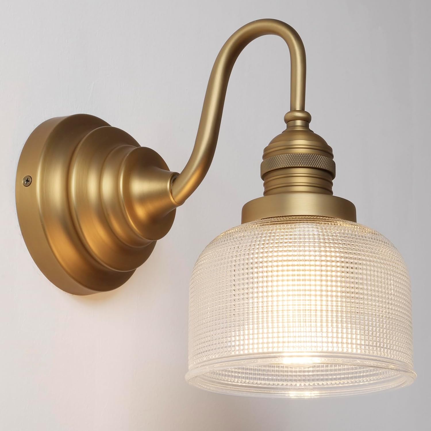 Antique Brass Clear Checkered Glass Wall Sconce