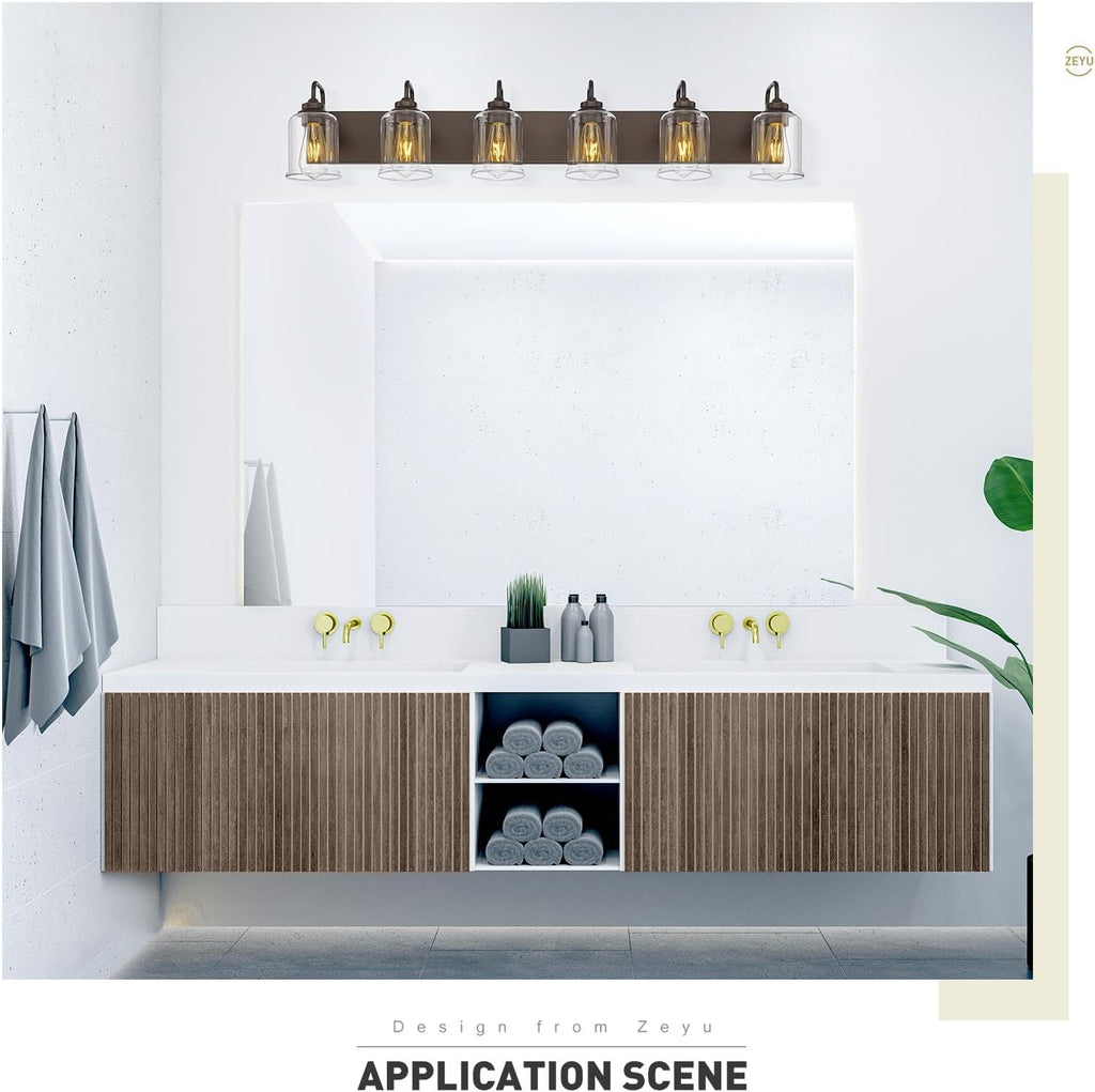 Zeyu ORB Clear Glass 6-Light Farmhouse Vanity Light