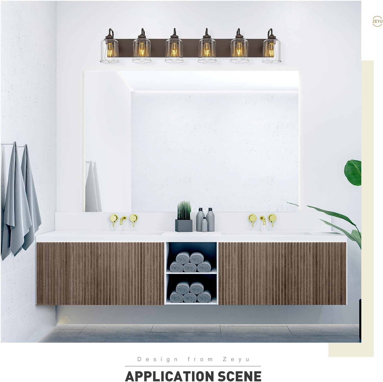 Zeyu ORB Clear Glass 6-Light Farmhouse Vanity Light