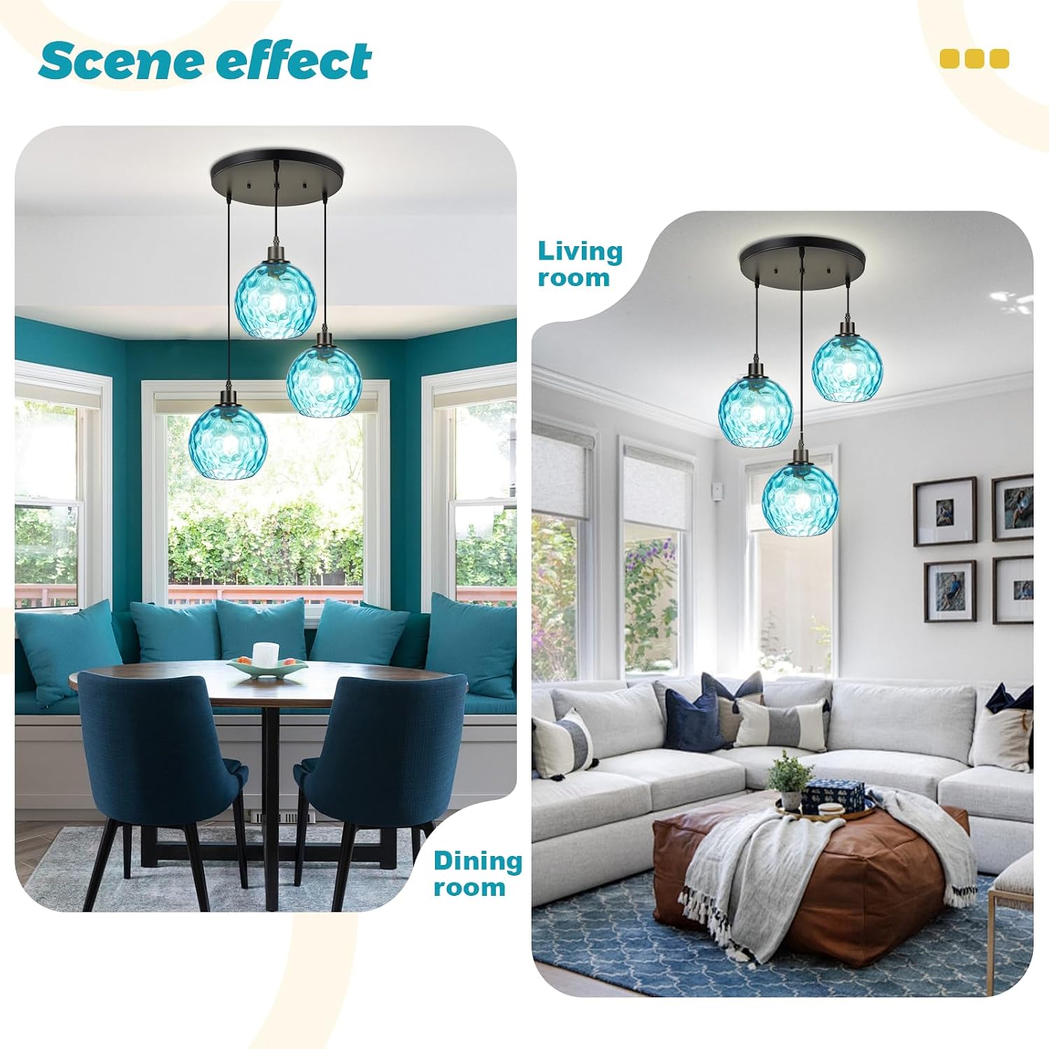 Blue Hammered Glass 3-Light Cluster Pendant Light