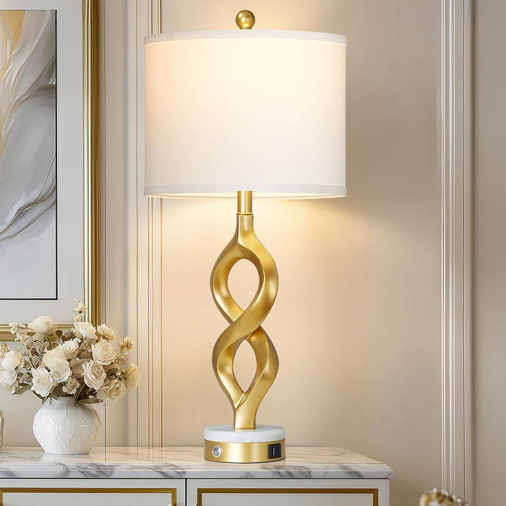 White Gold Touch Dimmable USB Resin Table Lamps Set