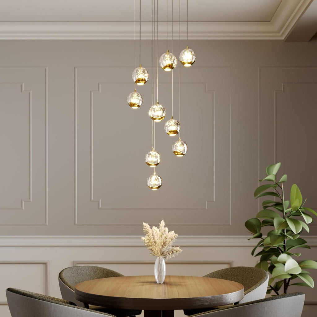 Gold Glass Globe 9-Light LED Cluster Chandelier