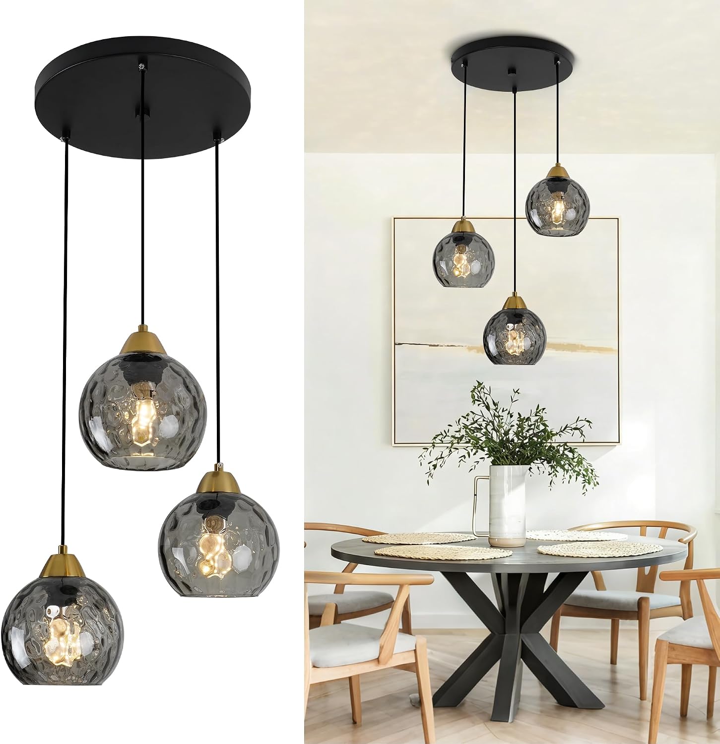 Smoke Glass 3-Light Adjustable Globe Chandelier