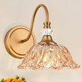 Matte Brass Floral Amber Glass Wall Sconce