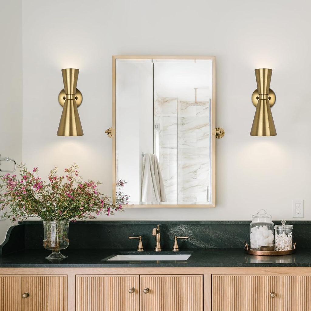 Gold Up Down Mid Century Hardwired Wall Sconce