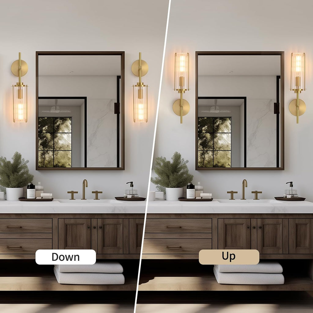 Gold Vertical Striped Glass Tube Bathroom Wall Sconce