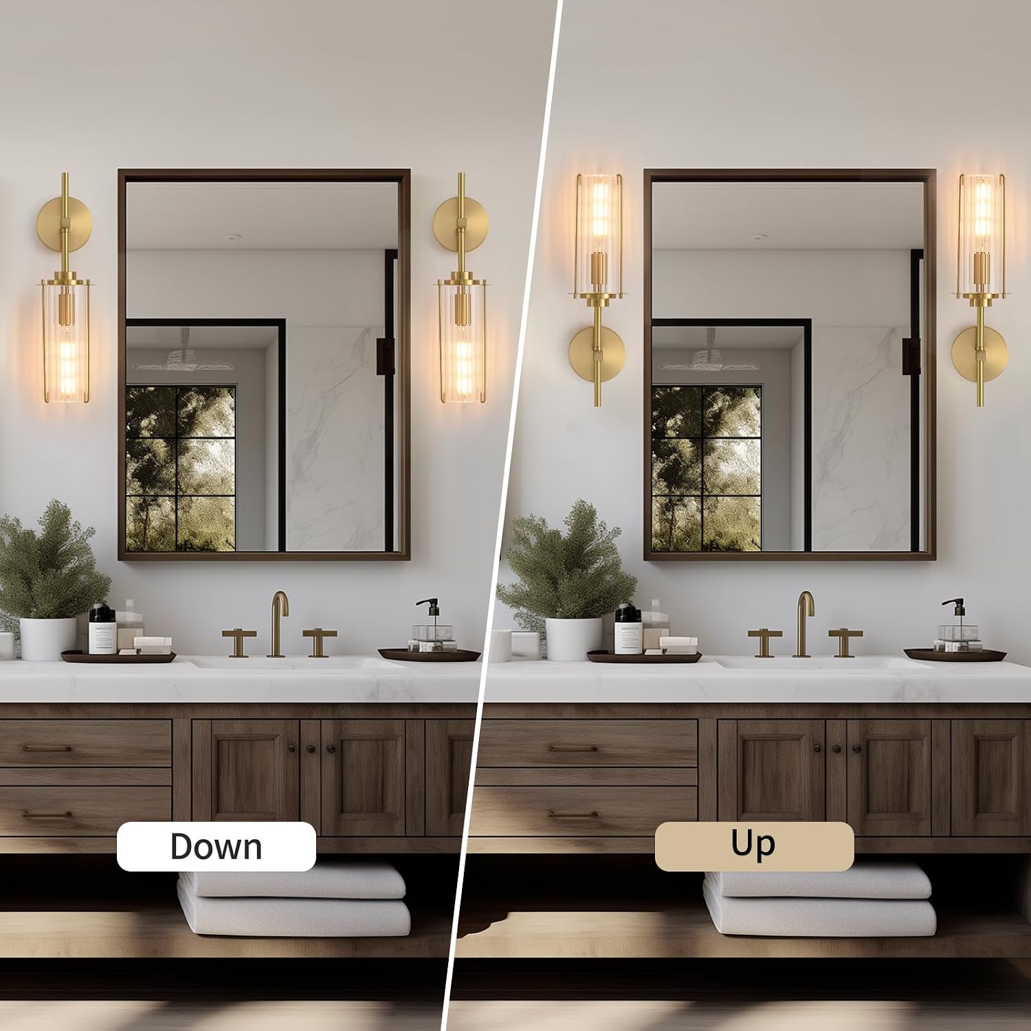 Gold Vertical Striped Glass Tube Bathroom Wall Sconce