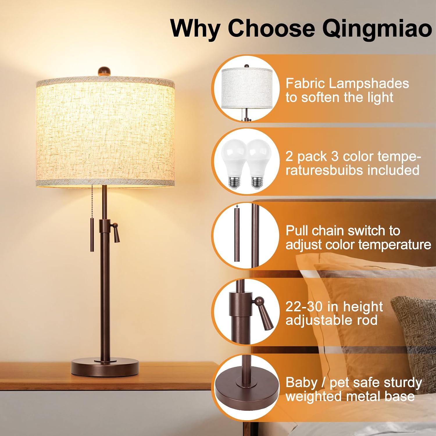 Adjustable Dimmable Farmhouse Table Lamps Set