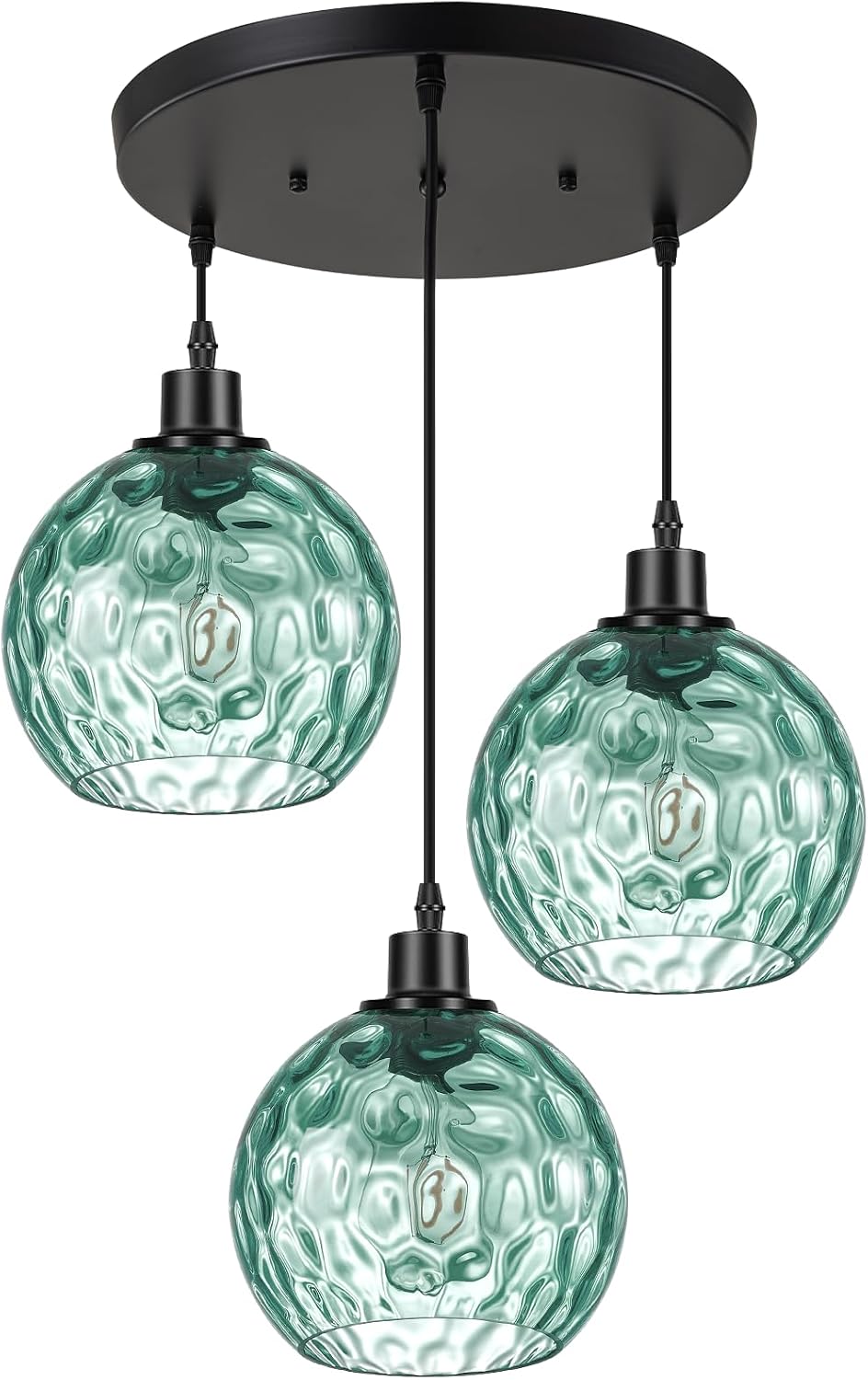 Blue Hammered Glass 3-Light Cluster Pendant Light