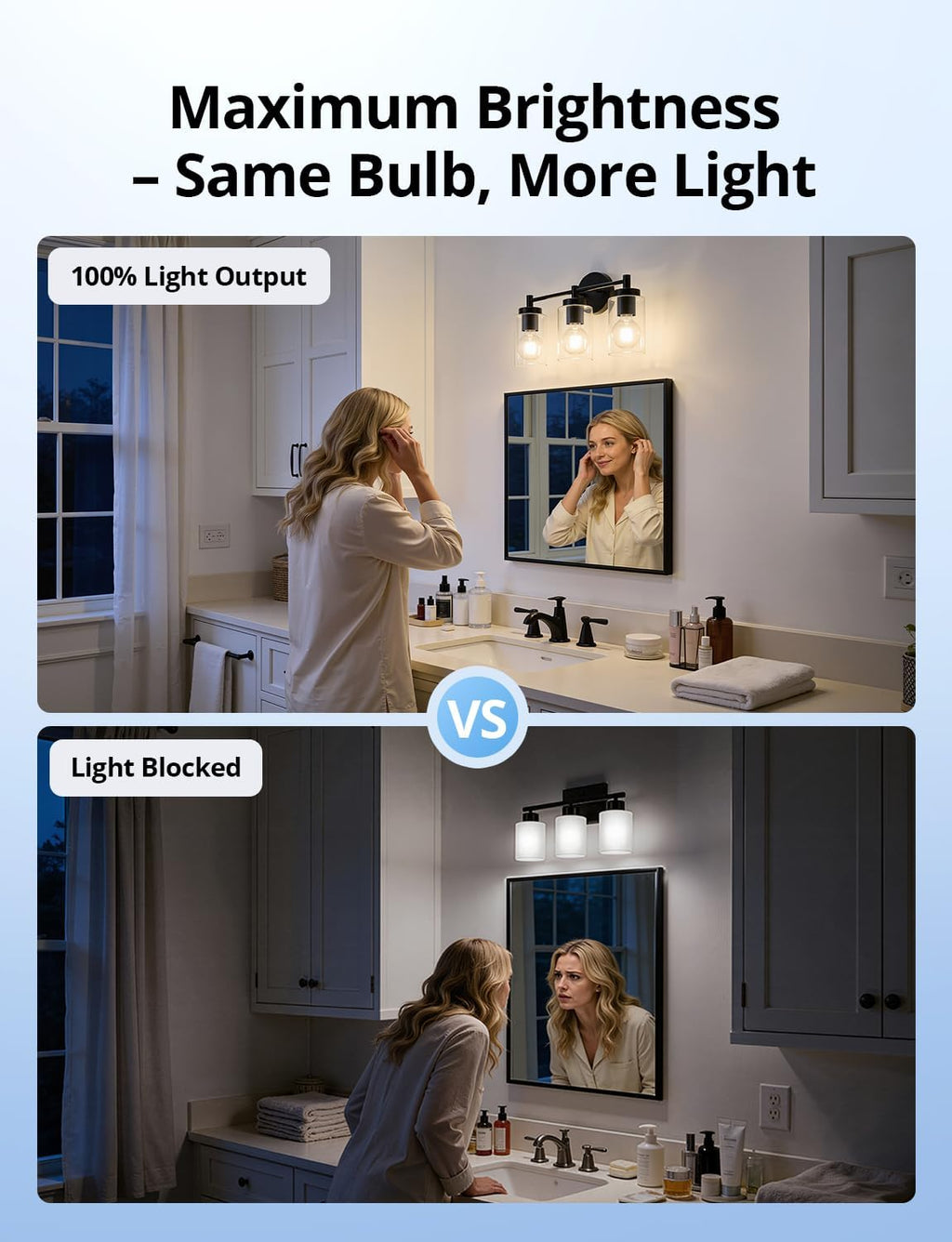 Combuh Black Clear Glass 3-Light Bathroom Vanity Light